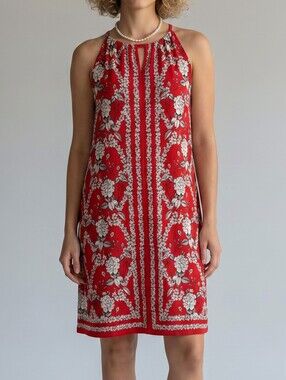 Sophie Max Red And Black Floral Halter Dress S